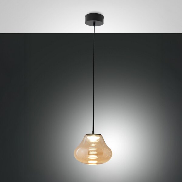 Fabas Luce LED obesna svetilka Deva, jantar, steklo, Ø 25 cm, CCT, zatemnilna, zatemnjen, Bež, Dnevna soba / jedilnica, Steklo, Sodobni