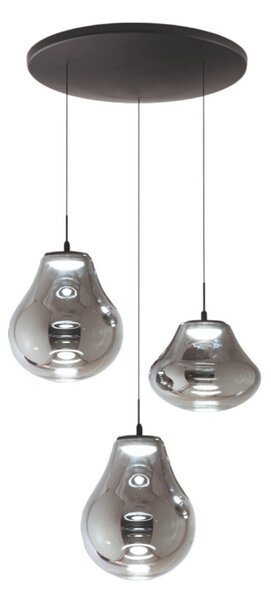 Fabas Luce LED obesna svetilka Deva, 3-delna, Ø 50 cm, siva, CCT, zmožnost zatemnitve, zatemnjen, Siva, Dnevna soba / jedilnica, Steklo, Sodobni