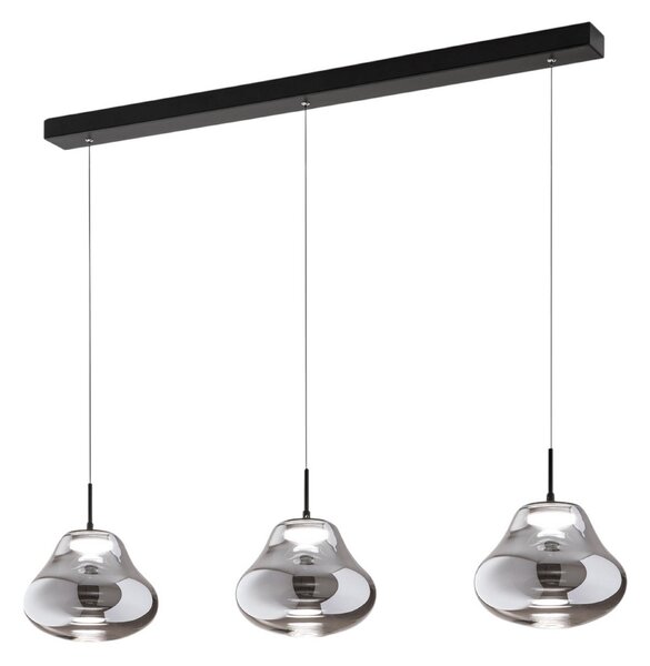Fabas Luce LED obesna svetilka Deva, 3-krilna, 115 cm, siva, CCT, zmožnost zatemnitve, zatemnjen, Siva, Dnevna soba / jedilnica, Steklo, Sodobni