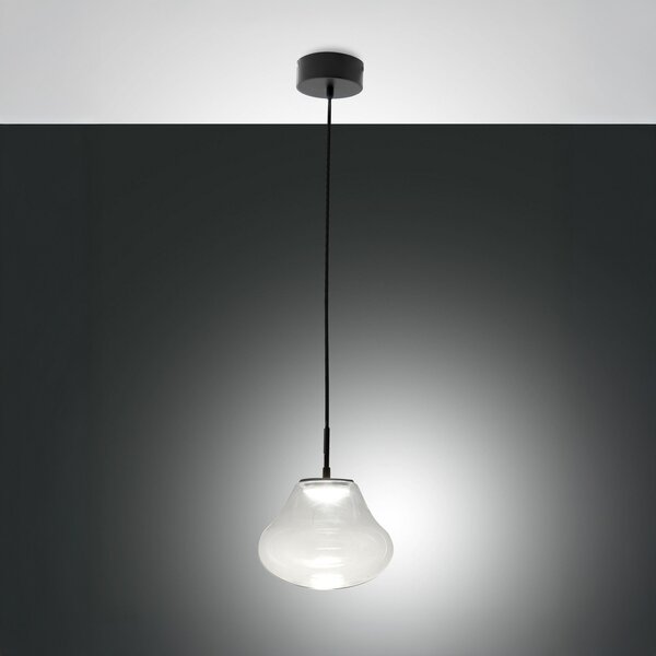 Fabas Luce LED obesna svetilka Deva, prozorna, steklo, Ø 25 cm, CCT, zmožnost zatemnitve, zatemnjen, Prozorna, Dnevna soba / jedilnica, Steklo, Sodobni