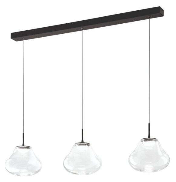 Fabas Luce LED obesna svetilka Deva, 3-krilna, 115 cm, prozorna, CCT, z možnostjo, zatemnjen, Prozorna, Dnevna soba / jedilnica, Steklo, Sodobni