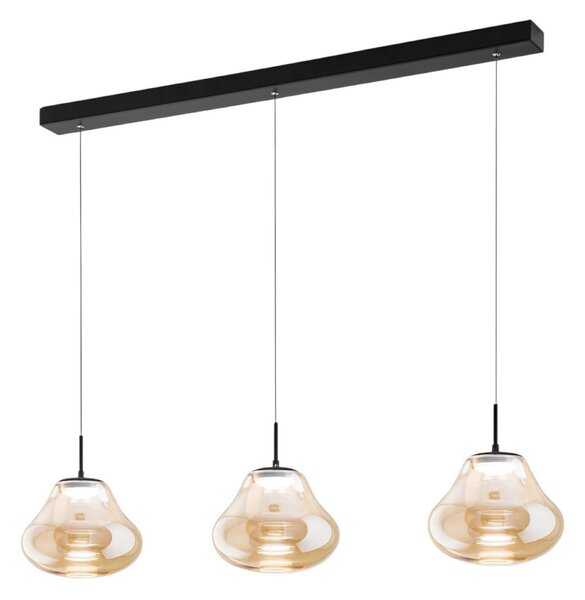 Fabas Luce LED obesna svetilka Deva, 3-delna, 115 cm, jantar, CCT, zmožnost zatemnitve, zatemnjen, Bež, Dnevna soba / jedilnica, Steklo, Sodobni