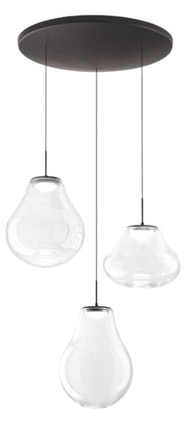 Fabas Luce LED obesna svetilka Deva, 3-delna, Ø 50 cm, prozorna, CCT, z možnostjo, zatemnjen, Prozorna, Dnevna soba / jedilnica, Steklo, Sodobni