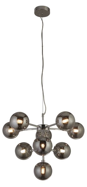 Searchlight Obesna svetilka Zarath, dimno siva, steklo, 9-žarnica, Ø 49 cm, zatemnjen, Siva, Dnevna soba / jedilnica, Steklo, Sodobni