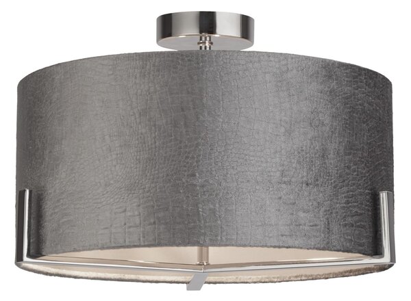 Searchlight Stropna svetilka Kyran, siva, kovina, žamet, Ø 40 cm, E27, zatemnjen, Siva, Dnevna soba / jedilnica, Tkanine / tekstil, Sodobni
