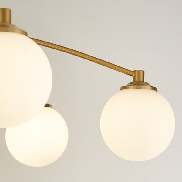 Searchlight Stropna svetilka Feylinn, bela/medenina, steklo, Ø 75 cm, 6-krilna., zatemnjen, Bela, Dnevna soba / jedilnica, Steklo, Sodobni