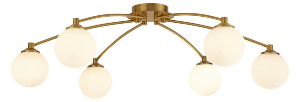 Searchlight Stropna svetilka Feylinn, bela/medenina, steklo, Ø 75 cm, 6-krilna., zatemnjen, Bela, Dnevna soba / jedilnica, Steklo, Sodobni