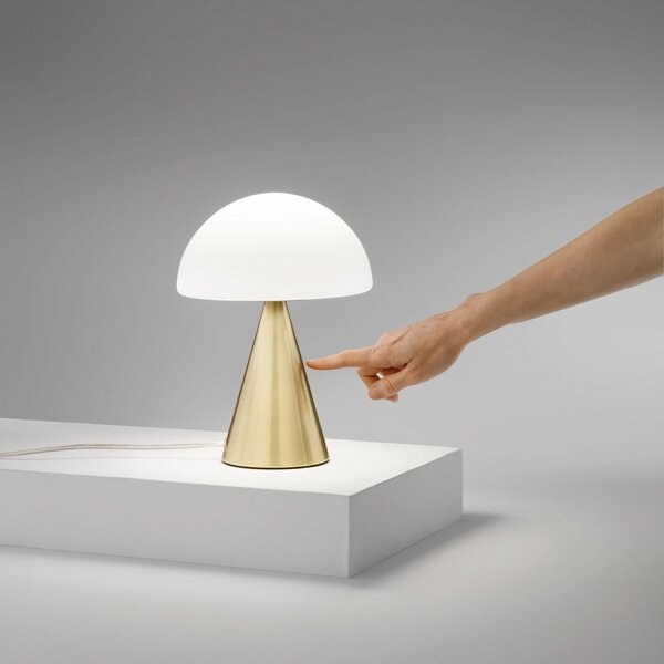Fabas Luce LED namizna svetilka Blip, medenina/bela, steklo, CCT, dotik dimmer, zatemnjen, Zlata / medeninasta, Dnevna soba / jedilnica, Steklo, Sodobni