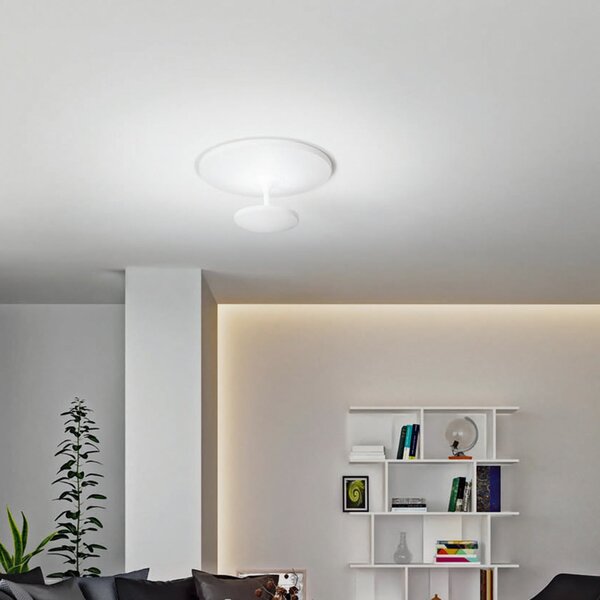 Fabas Luce LED stropna svetilka Conrad, bela, Ø 50 cm, kovina, z možnostjo zatemnitve, zatemnjen, Bela, Dnevna soba / jedilnica, Kovina, Sodobni