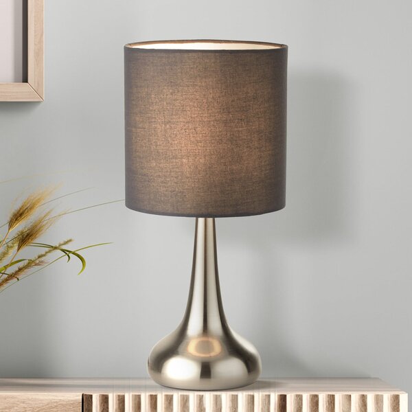 Searchlight Namizna svetilka Neraiah, siva/srebrna, tekstil, 34 cm, z možnostjo zatemnitve, Siva, Dnevna soba / jedilnica, Tkanine / tekstil, Sodobni
