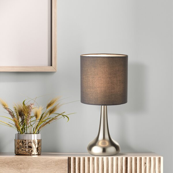 Searchlight Namizna svetilka Neraiah, siva/srebrna, tekstil, 34 cm, z možnostjo zatemnitve, Siva, Dnevna soba / jedilnica, Tkanine / tekstil, Sodobni