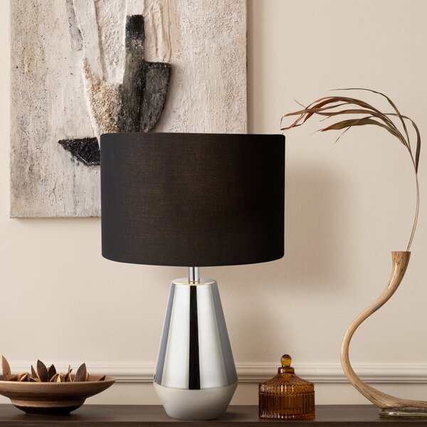 Searchlight Namizna svetilka Laynie, siva/črna, kovina/tekstil, 24 cm, E14, Kovinska, Dnevna soba / jedilnica, Tkanine / tekstil, Sodobni