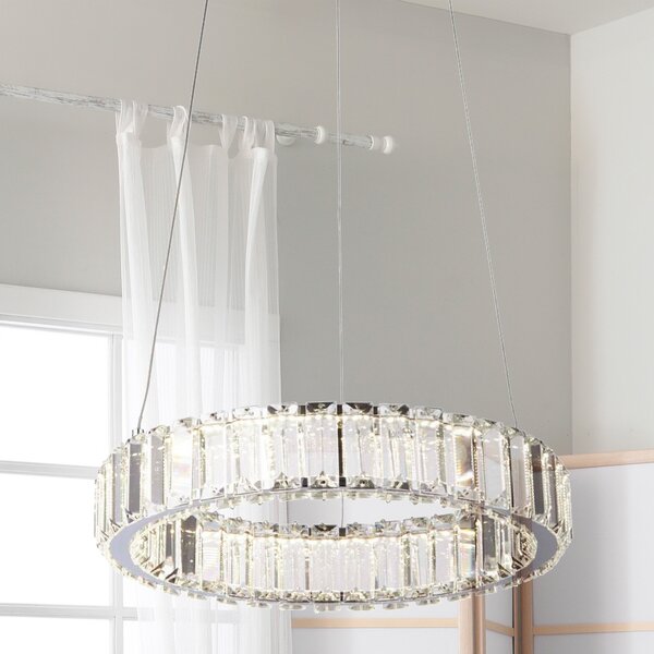 Searchlight LED obesna svetilka Filumena, siva/prozorna, kovina/steklo, Ø 35 cm, Prozorna, Dnevna soba / jedilnica, Steklo, Sodobni