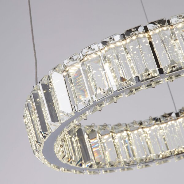 Searchlight LED obesna svetilka Filumena, siva/prozorna, kovina/steklo, Ø 35 cm, Prozorna, Dnevna soba / jedilnica, Steklo, Sodobni