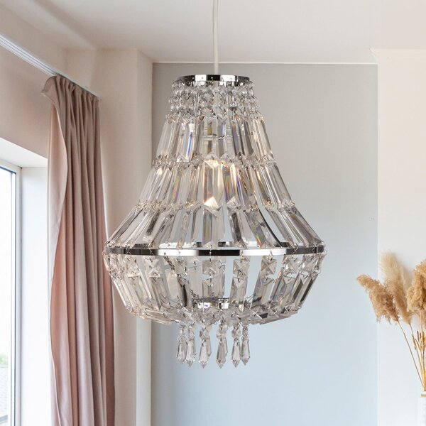 Searchlight Obesna svetilka Dietana, prosojna/siva, kovina, Ø 30 cm, E27, zatemnjen, Siva, Dnevna soba / jedilnica, Kovina, Sodobni