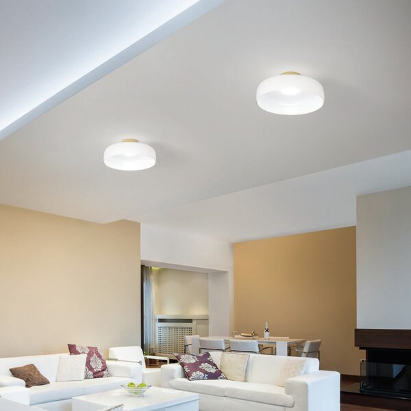 Fabas Luce LED stropna svetilka Lunar, bela, steklo, Ø 42 cm, CCT, zmožnost zatemnitve, zatemnjen, Bela, Dnevna soba / jedilnica, Steklo, Sodobni