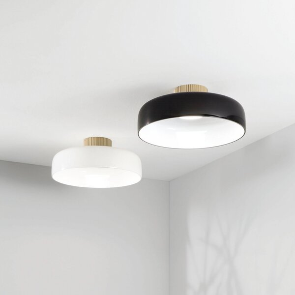Fabas Luce LED stropna svetilka Lunar, črna, steklo, Ø 42 cm, CCT, zatemnilna, zatemnjen, Črna, Dnevna soba / jedilnica, Steklo, Sodobni