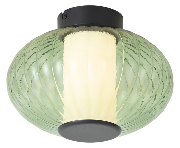 Dizajnerska stropna svetilka črna 28 cm z zelenim steklom vključno z LED 3-stopenjsko zatemnilna - Margherite