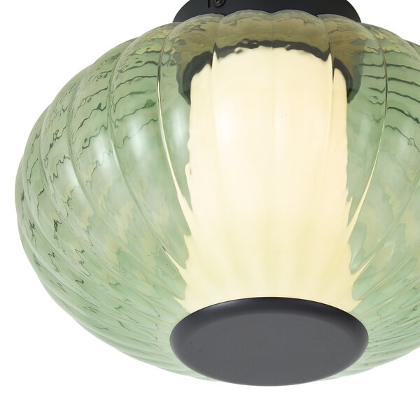 Dizajnerska stropna svetilka črna 28 cm z zelenim steklom vključno z LED 3-stopenjsko zatemnilna - Margherite