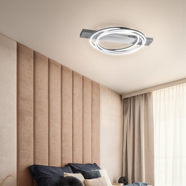 FISCHER & HONSEL LED stropna svetilka Kiku, dolžina 76 cm, aluminijasta, kovinska, zatemnjen, Kovinska, Dnevna soba / jedilnica, Kovina, Sodobni