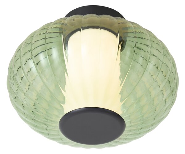 Dizajnerska stropna svetilka črna 28 cm z zelenim steklom vključno z LED 3-stopenjsko zatemnilna - Margherite