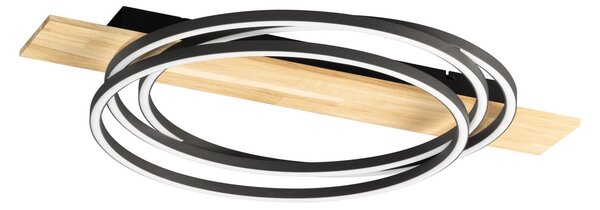 FISCHER & HONSEL LED stropna svetilka Marit, dolžina 76 cm, pesek črna, kovina/les, zatemnjen, Črna, Dnevna soba / jedilnica, Kovina, Sodobni