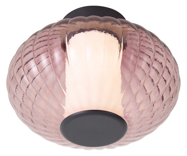 Dizajnerska stropna svetilka črna 28 cm z vijoličnim steklom vklj. LED 3-stopenjsko zatemnjevanje - Margherite