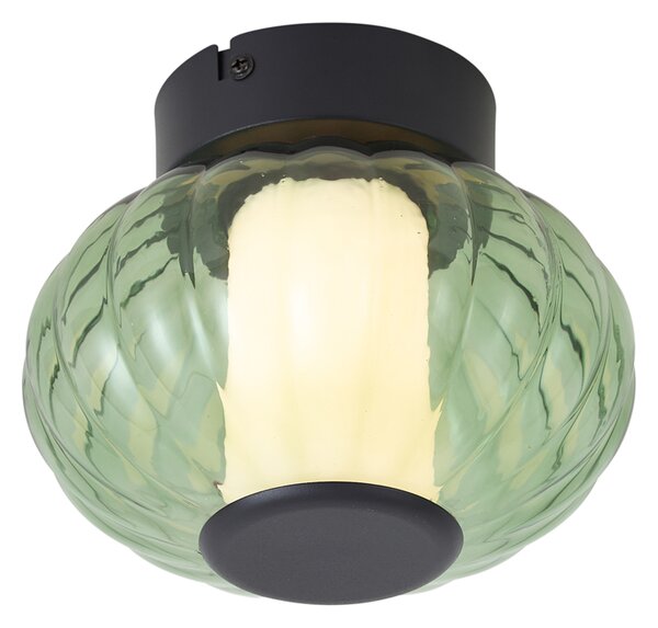 Dizajnerska stropna svetilka črna 18 cm z zelenim steklom vklj. 3-stopenjsko zatemnilno LED - Margherite