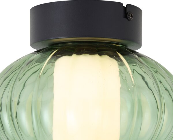 Dizajnerska stropna svetilka črna 18 cm z zelenim steklom vklj. 3-stopenjsko zatemnilno LED - Margherite