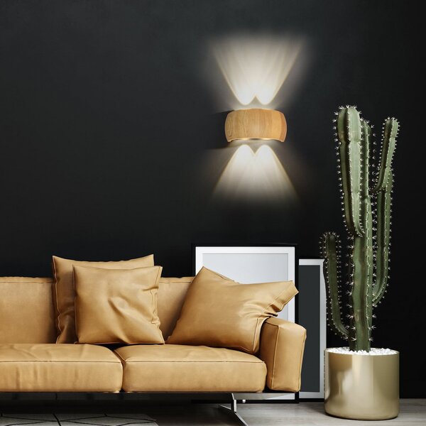 FISCHER & HONSEL LED stenska svetilka Shine-Wood, širina 20 cm, hrast/črna, 4-delna., Les, Dnevna soba / jedilnica, Les