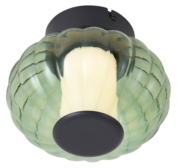 Dizajnerska stropna svetilka črna 18 cm z zelenim steklom vklj. 3-stopenjsko zatemnilno LED - Margherite