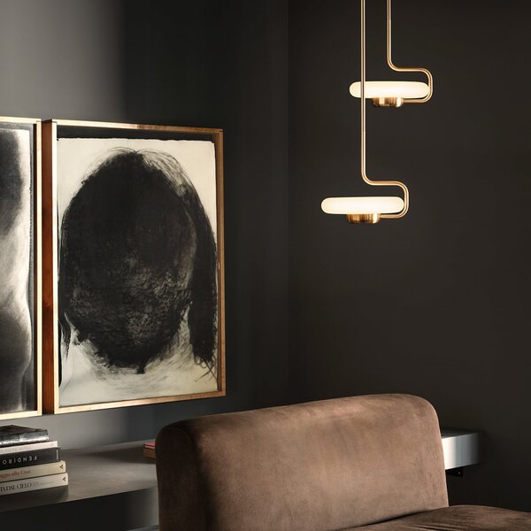 Kdln LED-visoka svetilka TRATTO, medenina, Ø 27 cm, kovina/steklo, zatemnjen, Zlata / medeninasta, Dnevna soba / jedilnica, Steklo, Dizajn
