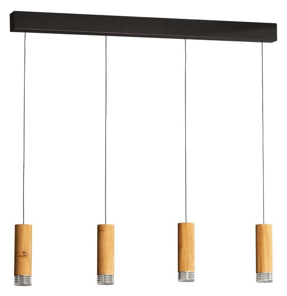 FISCHER & HONSEL LED obesna svetilka Shine-Wood, 100 cm, hrast/črna, 4-krilna., zatemnjen, Les, Dnevna soba / jedilnica, Les