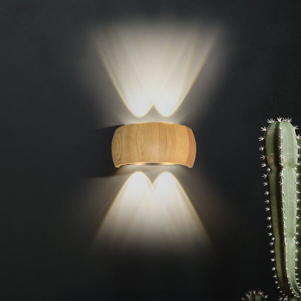 FISCHER & HONSEL LED stenska svetilka Shine-Wood, širina 20 cm, hrast/črna, 4-delna., Les, Dnevna soba / jedilnica, Les