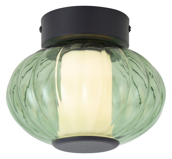 Dizajnerska stropna svetilka črna 18 cm z zelenim steklom vklj. 3-stopenjsko zatemnilno LED - Margherite