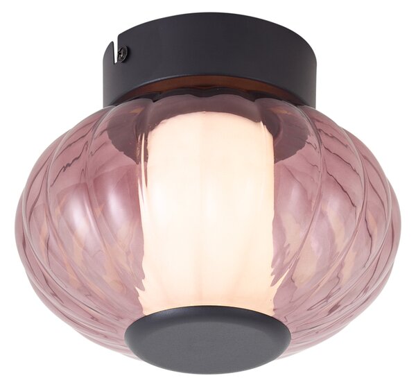 Dizajnerska stropna svetilka črna 18 cm z vijoličnim steklom vključno z LED 3-stopenjsko zatemnilna - Margherite