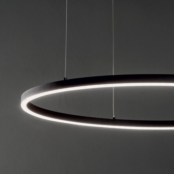 IDEAL LUX Ideal Lux LED obesna svetilka Oracle Slim Ø 50 cm črna 3.000 K, Črna, Dnevna soba / jedilnica, Kovina, Sodobni