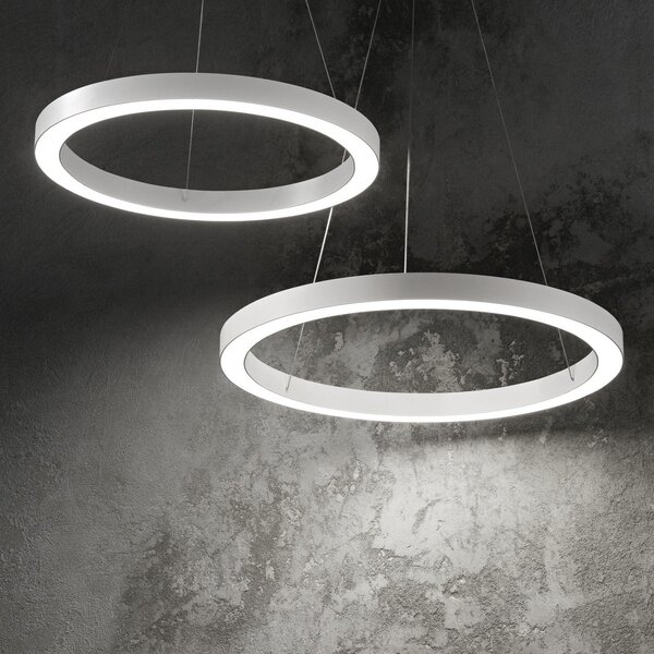 IDEAL LUX Ideal Lux LED obesna svetilka Oracle, Ø 50 cm, bela, 3.000 K, Bela, Dnevna soba / jedilnica, Aluminij, Sodobni