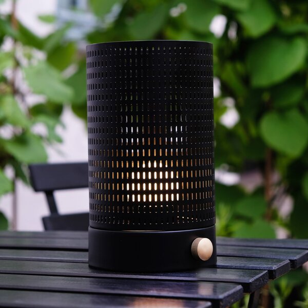 Dyberg Larsen LED-akumulatorska namizna svetilka Mesh, črna, višina 20 cm, zatemnjen, Črna, Dnevna soba / jedilnica, Kovina, Dizajn