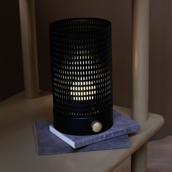 Dyberg Larsen LED-akumulatorska namizna svetilka Mesh, črna, višina 20 cm, zatemnjen, Črna, Dnevna soba / jedilnica, Kovina, Dizajn