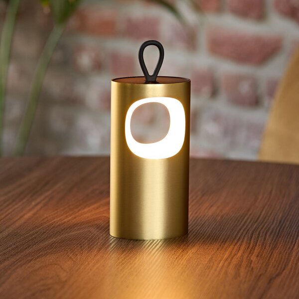 Sigor LED namizna svetilka Lunari, zlata barva, 16 cm, kovina, CCT IP44, zatemnjen, Zlata / medeninasta, Dnevna soba / jedilnica, Aluminij, Sodobni