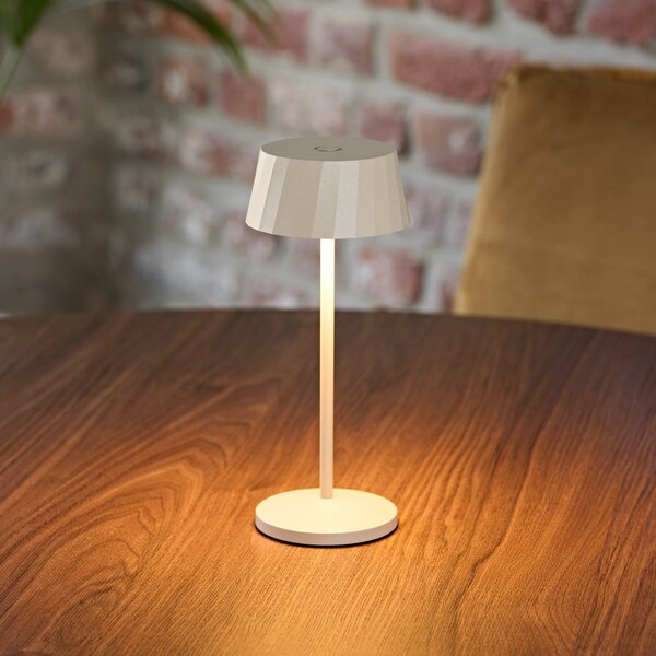 Sigor LED namizna svetilka Facetta, bež, 22 cm, kovina, CCT IP44, zatemnjen, Bež, Dnevna soba / jedilnica, Aluminij, Sodobni