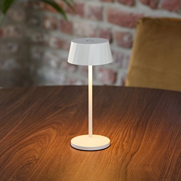 Sigor LED namizna svetilka Facetta, bela, 22 cm, kovina, CCT IP44, zatemnjen, Bela, Dnevna soba / jedilnica, Aluminij, Sodobni