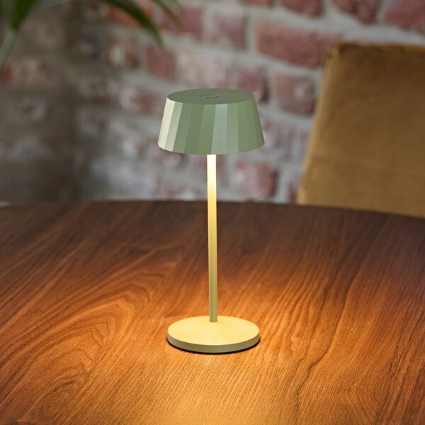 Sigor LED namizna svetilka Facetta, zelena, višina 22 cm, kovina, CCT, zatemnjen, Zelena, Dnevna soba / jedilnica, Aluminij, Sodobni
