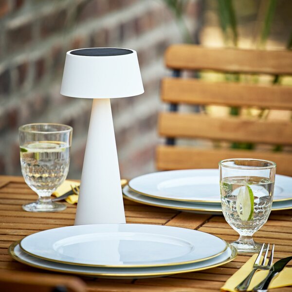 Sigor LED namizna svetilka Solino, bela, solarna/USB, 26 cm, IP44, zatemnjen, Bela, Dnevna soba / jedilnica, Aluminij, Sodobni