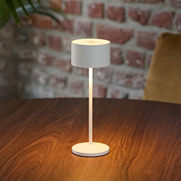 Sigor LED namizna svetilka Veluna, bela, višina 25 cm, IP44, zatemnilna, CCT, zatemnjen, Bela, Dnevna soba / jedilnica, Aluminij, Sodobni