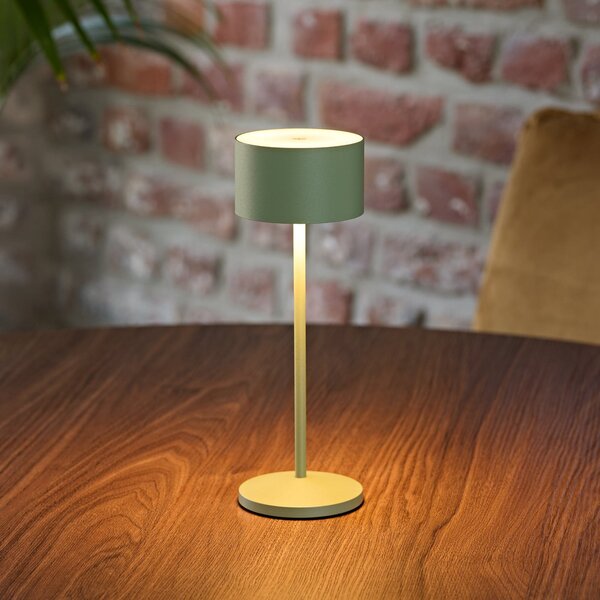 Sigor LED namizna svetilka Veluna, zelena, višina 25 cm, IP44, zatemnilna, CCT, zatemnjen, Zelena, Dnevna soba / jedilnica, Aluminij, Sodobni