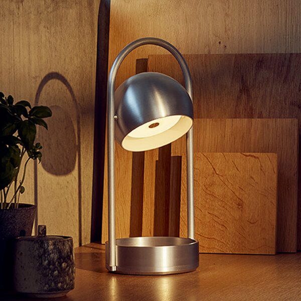 FRANDSEN LED-akumulatorska namizna svetilka Ball Portable, brušeno aluminij, zatemnjen, Kovinska, Dnevna soba / jedilnica, Kovina, Dizajn