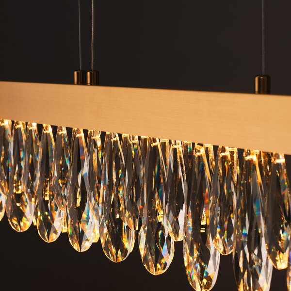 Brilliant LED obesna svetilka Celestia, dolžina 110 cm, barva medenina, kristal, zatemnjen, Zlata / medeninasta, Dnevna soba / jedilnica, Kovina