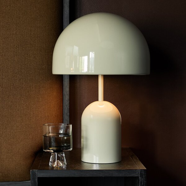 Tom Dixon LED namizna svetilka Bell, svetlo siva, višina 43 cm, z možnostjo, zatemnjen, Siva, Dnevna soba / jedilnica, Kovina, Dizajn